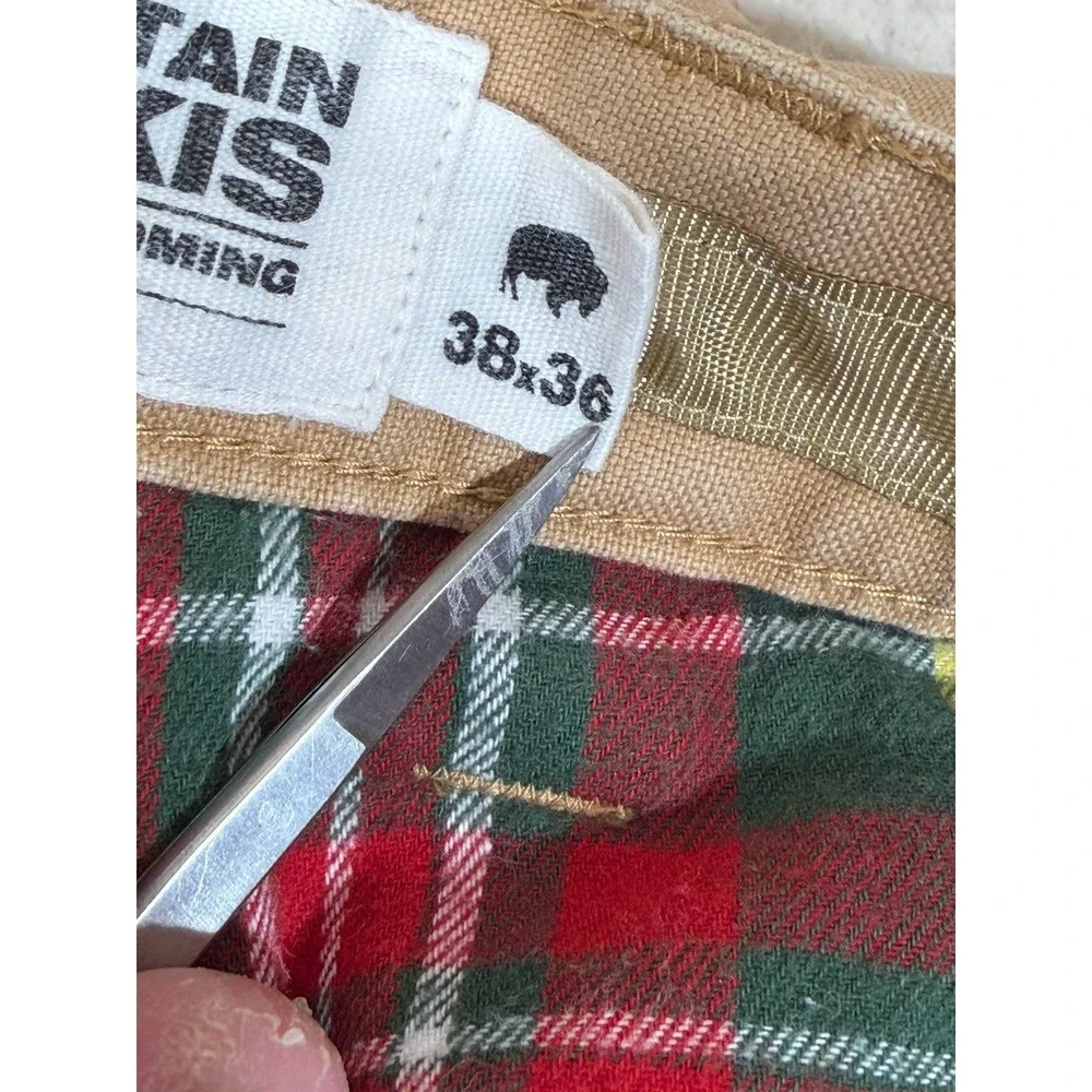 Mountain Khakis Relaxed Fit Pants Mens 38x36 Tan Plaid Lined Outdoorsy Workwear